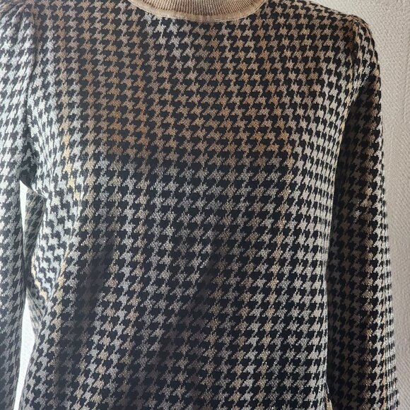 Ann Taylor Black Tan Metallic Houndstooth Mock Neck Cotton Poly Modal Sweater M - Picture 5 of 16